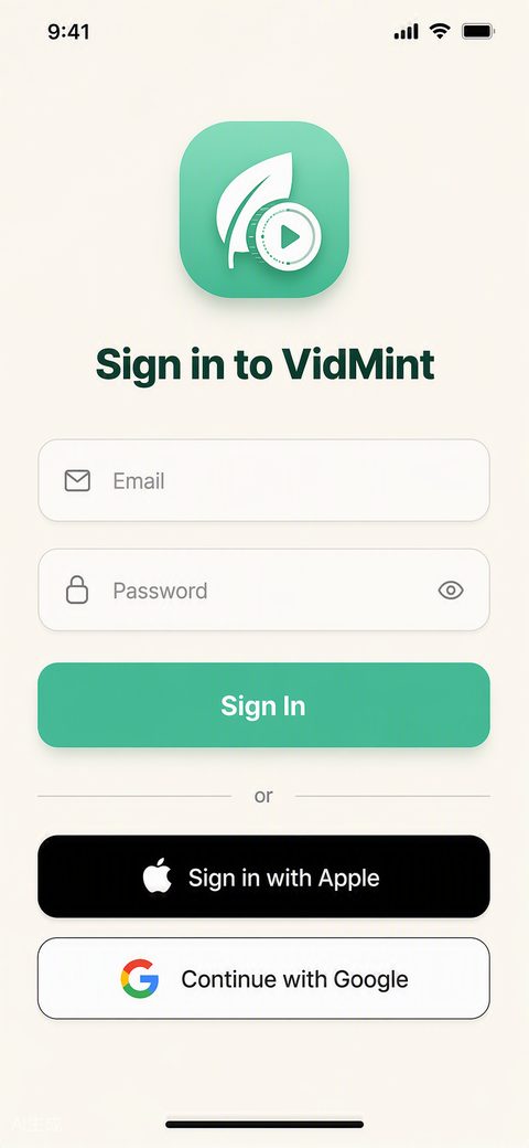 Экран входа VidMint на iPhone